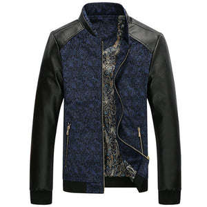 PU Leather & Paisley Slim Fit Jacket - Superior Urban