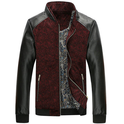 PU Leather & Paisley Slim Fit Jacket - Superior Urban