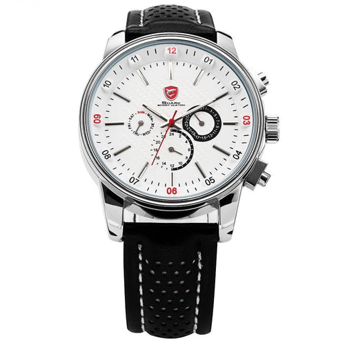 Men's White Date Day Watch with Black Leather Strap - Superior Urban