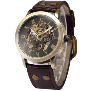 Men's Steampunk Bronze Self-Winding Leather Wrist Watch - Superior Urban