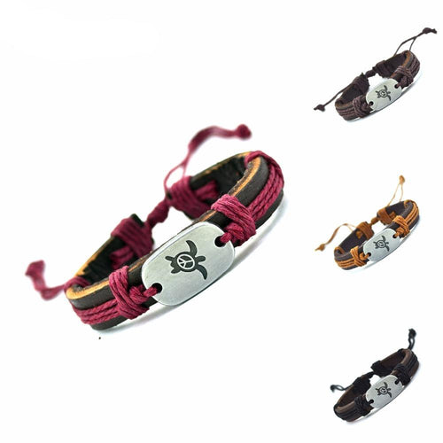 Genuine Leather Peace Turtles Charm Bracelet - Superior Urban