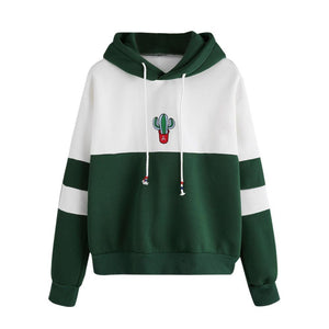Long Sleeve Cactus Print Cotton Pullover Hoodie - Superior Urban