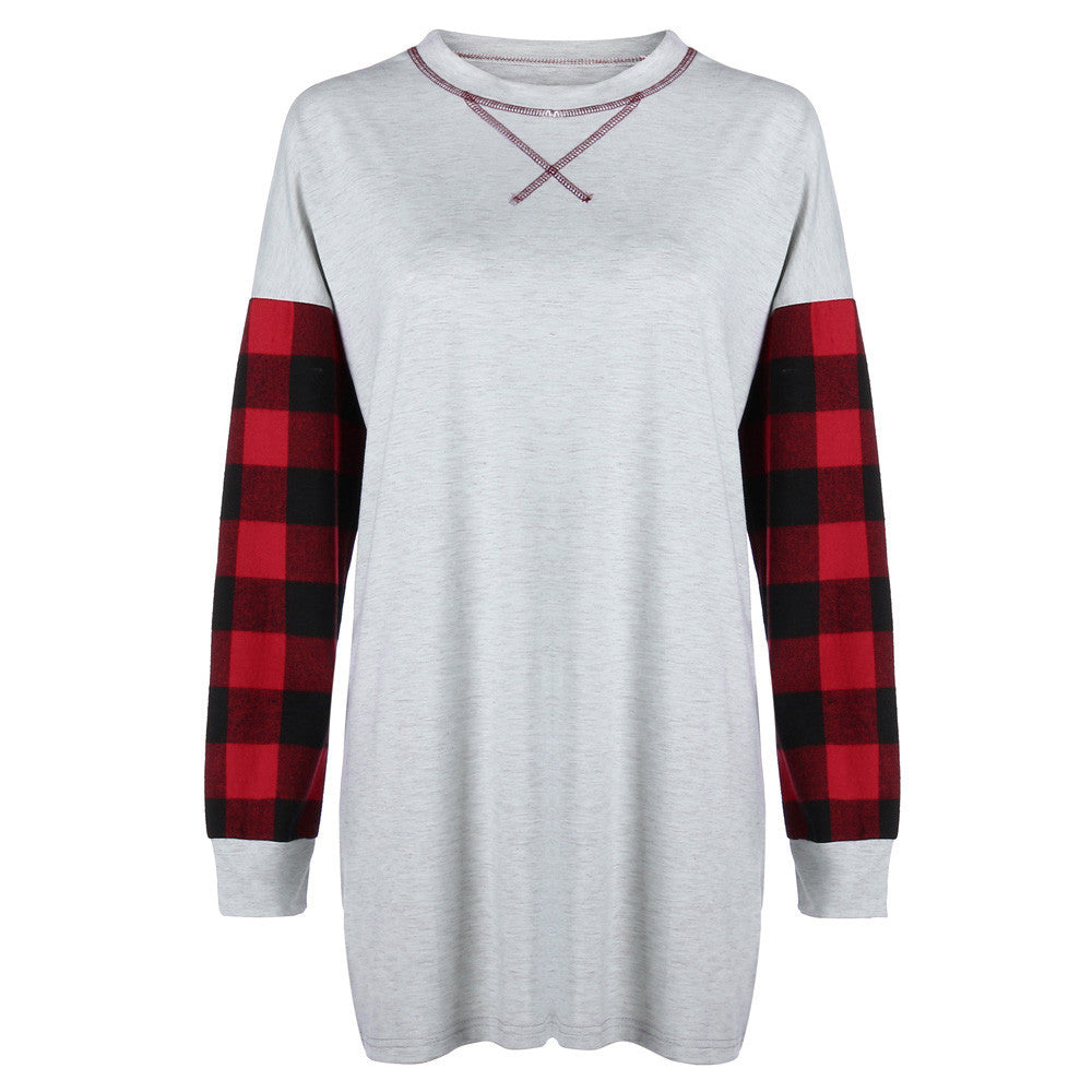 Plaid Patchwork Loose Long Sleeve Shirt - Superior Urban