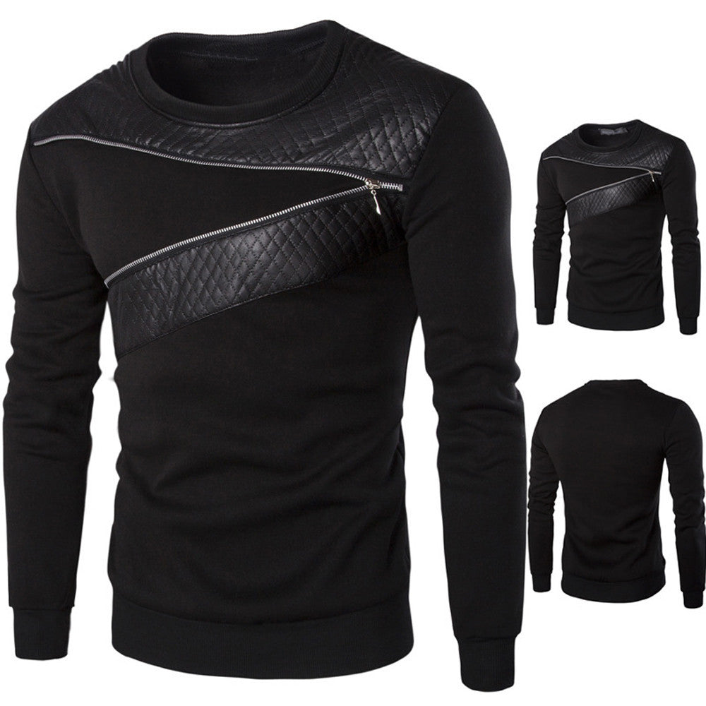 Splicing Leather Sweatshirt - Superior Urban