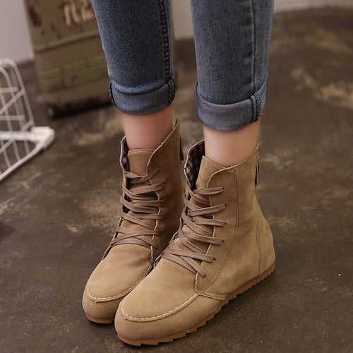 Flat Ankle Suede Lace-up Boots - Superior Urban