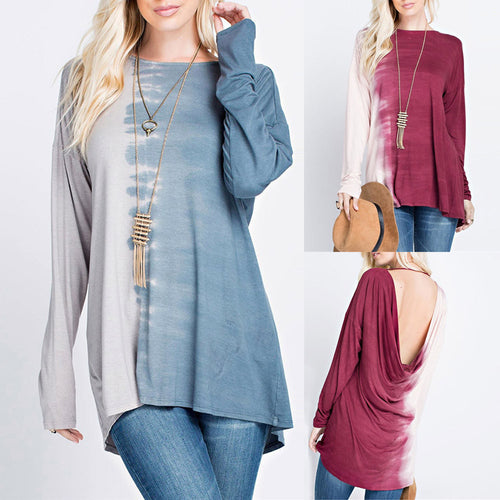 Two Colour Tie Dye Long Sleeve Blouse - Superior Urban