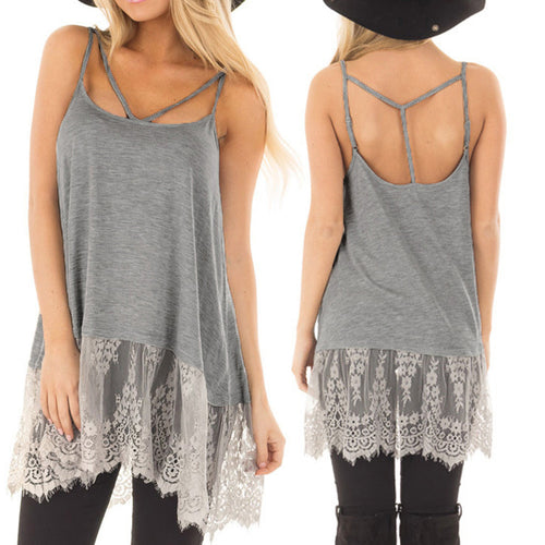 Lace Backless Open Neck Loose Sling Shirt - Superior Urban