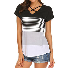 Stripe Splice Short Sleeve V Neck Shirt - Superior Urban