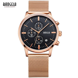 Baogela Men's Chronograph Stainless Steel Mesh Strap Quartz Wrist Watch - Superior Urban
