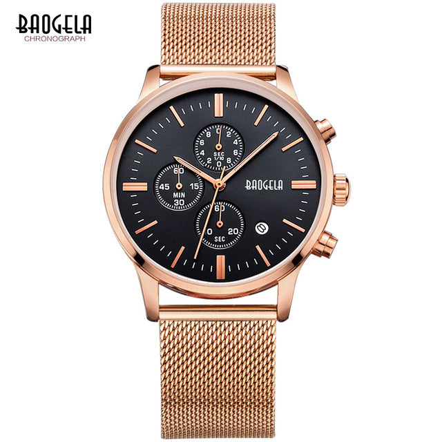 Baogela Men's Chronograph Stainless Steel Mesh Strap Quartz Wrist Watch - Superior Urban