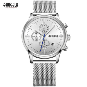 Baogela Men's Chronograph Stainless Steel Mesh Strap Quartz Wrist Watch - Superior Urban