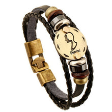 Zodiac Signs Black Gallstone Leather Bracelet - All 12 Signs Available - Superior Urban