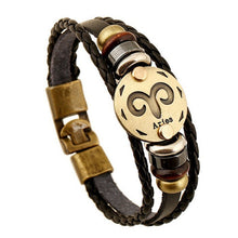 Zodiac Signs Black Gallstone Leather Bracelet - All 12 Signs Available - Superior Urban