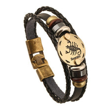 Zodiac Signs Black Gallstone Leather Bracelet - All 12 Signs Available - Superior Urban