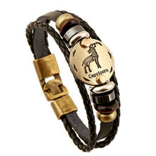 Zodiac Signs Black Gallstone Leather Bracelet - All 12 Signs Available - Superior Urban